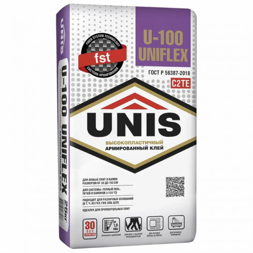 Клей для плитки Unis Uniflex U-100 C2TE, 25 кг