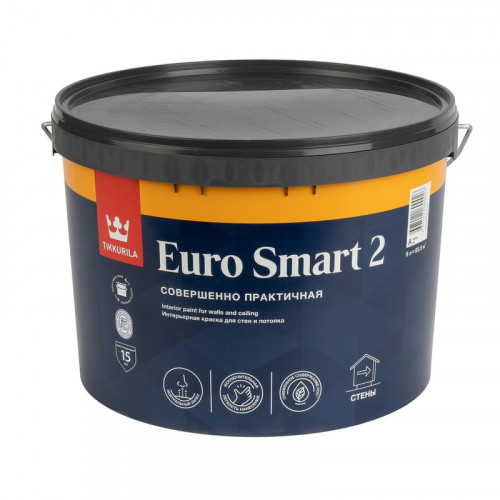 Краска для потолков Tikkurila Euro Smart 2 белая база A 9 л