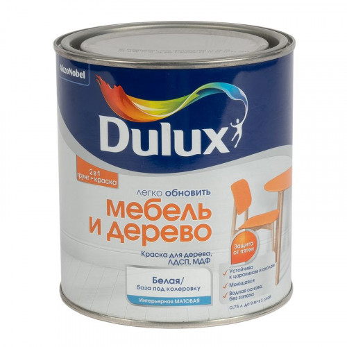 Краска для мебели и дерева Dulux белая база BW 0,75 л