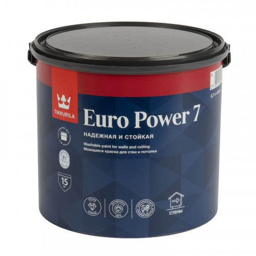 Краска для стен и потолков Tikkurila Euro Power 7 белая база А 2,7 л