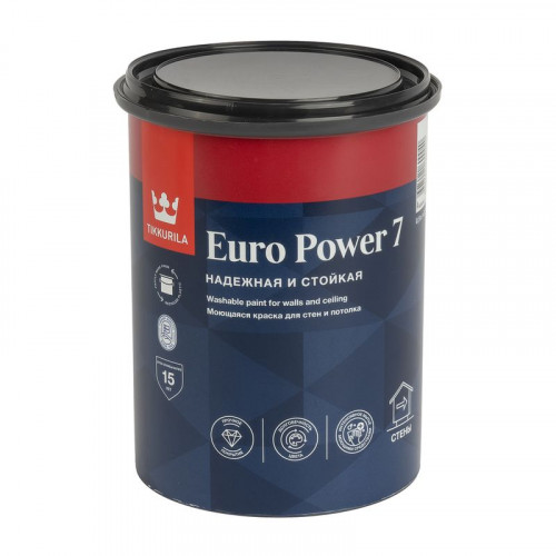 Краска для стен и потолков Tikkurila Euro Power 7 белая база А 0,9 л