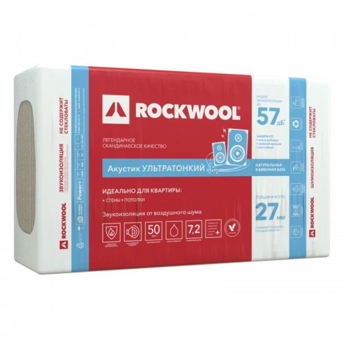 Утеплитель Rockwool Акустик Ультратонкий 1000х600х27 мм, 12 шт/уп