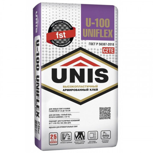 Клей для плитки Unis Uniflex U-100 C2TE, 25 кг