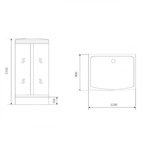 Comforty. Душевая кабина 303, стекло серое, задняя черная стеклянная панель,1200*800*2150