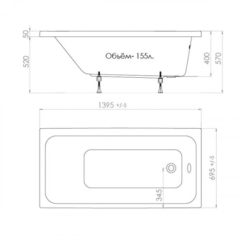 Прямоугольная акриловая ванна Тритон Ультра 140*70
