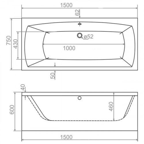 Прямоугольная акриловая ванна Domani-Spa Clarity 150*75*60