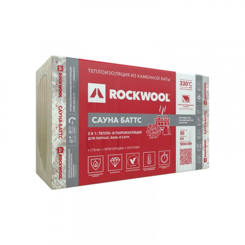 Утеплитель Rockwool Сауна Баттс 1000х600х50 мм, 8 шт/уп