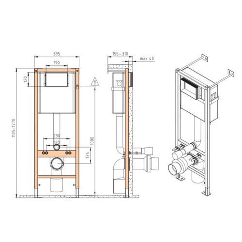 Готовый комплект Cersanit 64917: подвесной унитаз City Smart CO DPL EO slim инсталляция Vector LP