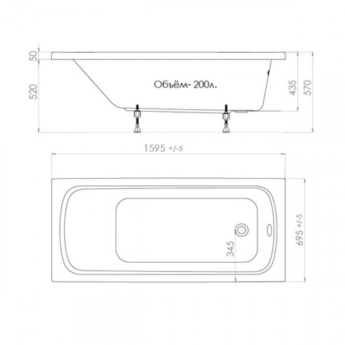 Прямоугольная акриловая ванна Тритон Стандарт 160*70