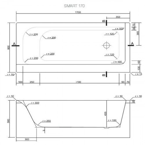 Cersanit. Ванна прямоугольная SmartSant 170x80, правая, белый, P-WP-SmartSant*170-RNL