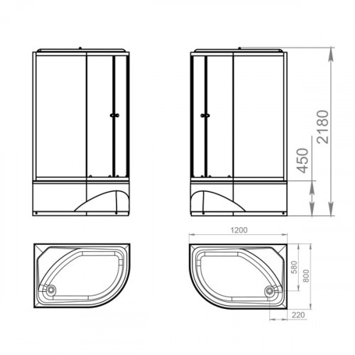 Душевая кабина Domani-Spa Delight 128 Slim L high 1200*800*2180, тонированное стекло, задняя черная стеклянная панель