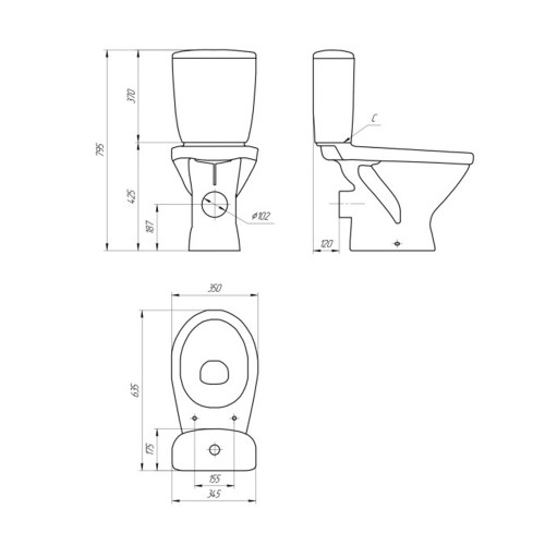 Унитаз-компакт Cersanit Melar 031 64234 горизонтальный выпуск, сиденье дюропласт с микролифтом тонкое, двухрежимный