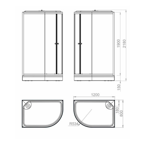 Душевая кабина Domani-Spa Delight Slim 128 L 1200*800*2180 низкий поддон, прозрачное стекло, без электрики