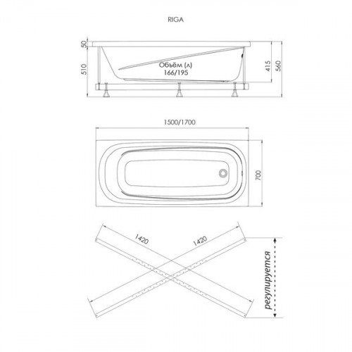 Прямоугольная акриловая ванна 1ACReal Рига 170x70 Щ0000040946