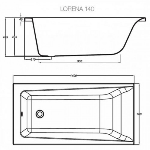 Cersanit. Ванна прямоугольная LORENA 140x70, ультра белый, WP-LORENA*140-W