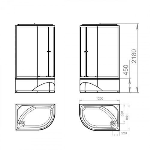 Душевая кабина Domani-Spa Delight 128 Slim R high 1200*800*2180, высокий поддон, прозрачное стекло, задняя черная панель, без электрики