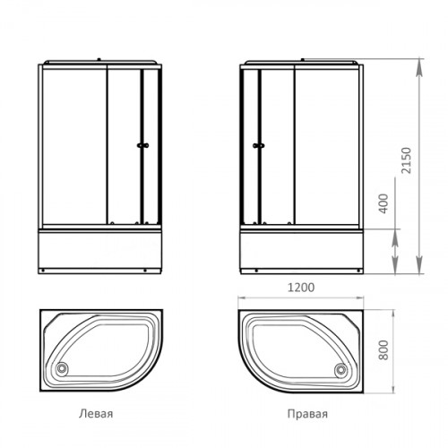 Comforty. Душевая кабина 302L, серое стекло, задняя черная стеклянная панель, 1200*800*2150