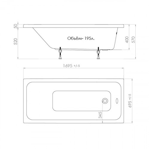 Прямоугольная акриловая ванна Тритон Ультра 170*70