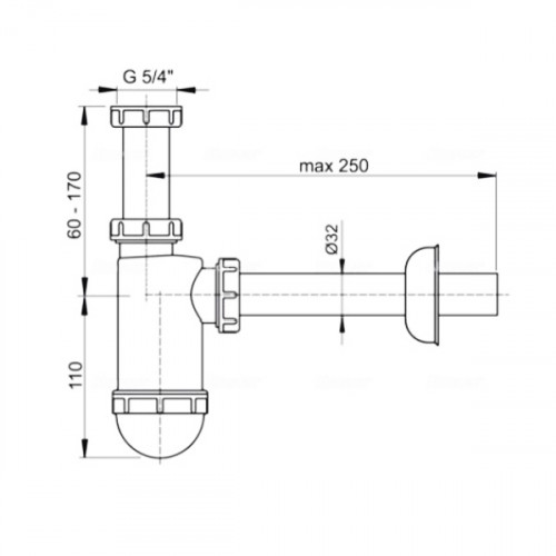 Сифон для умывальника AlcaPlast A430 d32 мм c накидной гайкой 5/4"