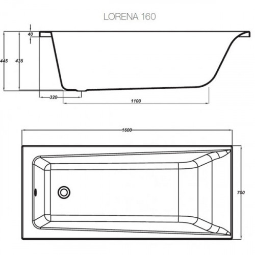 Cersanit. Ванна прямоугольная LORENA 160x70, ультра белый, WP-LORENA*160-W