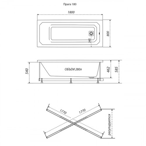 Прямоугольная акриловая ванна Тритон Прага 180*80